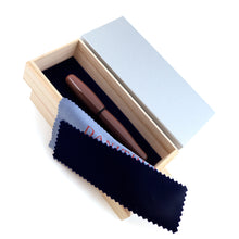 Load image into Gallery viewer, Purple Tamenuri pen presented inside its original wooden gift box with a velvet lining and polishing cloths.
