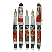 Load image into Gallery viewer, Capped and uncapped views of the orange fountain pen.
