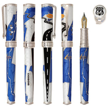 Load image into Gallery viewer, Full view of the capped and uncapped fountain pen in in sapphire white.
