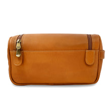 Load image into Gallery viewer, Back view of the Tan Leather Shave kit bag.
