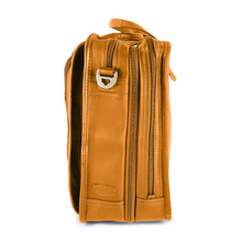 Load image into Gallery viewer, Side view of the tan leather briefcase.
