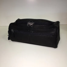 Load image into Gallery viewer, Dorado Basic Shave Kit - Black

Image of Front Angled View.  Showing U-Shaped Top Zip Opening into main compartment.  Full length zip pocket on front panel and matching leather handle grip.  Gun metal hardware

Dimensions: 11(L) X 5(H) X 6&quot;(D
