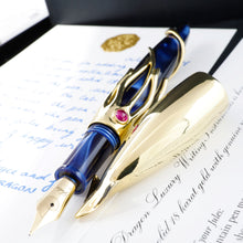 Load image into Gallery viewer, Dragon Jules Verne Solid 18K Gold Squid Limited Edition Fountain Pen w/ Rubies close up
