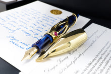 Load image into Gallery viewer, Dragon Jules Verne Solid 18K Gold Squid Limited Edition Fountain Pen w/ Rubies Angled Shot
