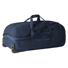 Load image into Gallery viewer, Angled front view of a Atlantic blue duffle bag. 

