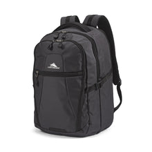 Load image into Gallery viewer, Angled front view of the black backpack.
