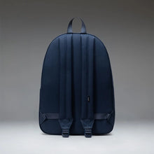 Load image into Gallery viewer, Back panel view of the navy blue backpack. 
