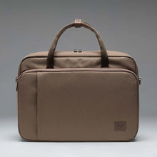 Load image into Gallery viewer, Front panel view of the Light Brown Gibson bag on a gray gradient background.

