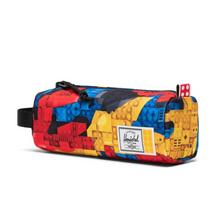 Load image into Gallery viewer, Angled view of the settlement pouch with vibrant abstract Lego print.
