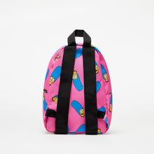 Load image into Gallery viewer, Back panel view of the hot pink backpack with Marge Simpsons pattern.
