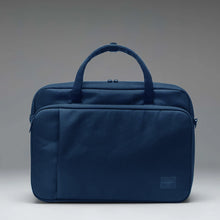 Load image into Gallery viewer, Front panel view of the Indigo Mood Gibson bag on a gray gradient background.
