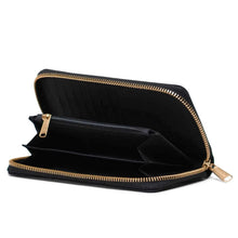 Load image into Gallery viewer, Interior view of the black wallet with accordion-styled organizer.
