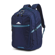 Load image into Gallery viewer, Angled front view of the blue backpack.
