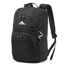 Load image into Gallery viewer, Angled front view of the black backpack.
