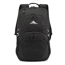 Load image into Gallery viewer, Front panel view of the black backpack.
