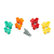 Load image into Gallery viewer, A set of green, orange, red, and yellow goats with a gray shark fin piece, arranged on a white background.
