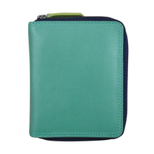 Load image into Gallery viewer, Front panel view of the Serenity aqua wallet. 
