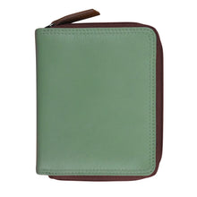 Load image into Gallery viewer, Front view of the green Sage wallet. 
