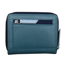 Load image into Gallery viewer, Back panel view of the denim wallet. 
