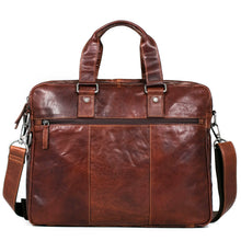 Load image into Gallery viewer, Front panel view of the brown leather briefcase 
