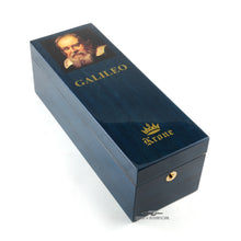 Load image into Gallery viewer, Angled top view of the wooden presentation box with a portrait of Galileo and the Krone logo
