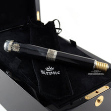 Load image into Gallery viewer, Back view of the fountain pen in the presentation box with the felt sleeve.
