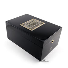 Load image into Gallery viewer, Angled view of the presentation box with an engraved plate at the top.
