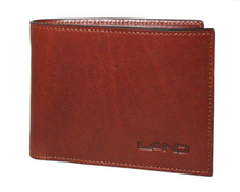 Load image into Gallery viewer, Front view of the cognac brown wallet. 
