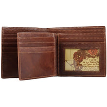 Load image into Gallery viewer, Interior view of the leather wallet with the extra card page turned,
