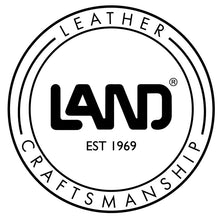 Load image into Gallery viewer, Land logo with text, leather craftsmanship, EST 1969
