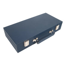 Load image into Gallery viewer, Angled view of the  navy blue case for the mahjong set.
