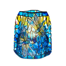 Load image into Gallery viewer, A multicolored candle-like luminary with a dragonfly design, made of plastic, with a blue and yellow color scheme.
