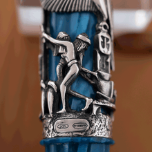 Load image into Gallery viewer, Montegrappa Limited Edition Luxor Blue Nile Silver Fountain Pen Design Close Up

