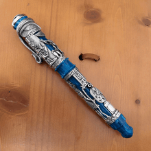 Load image into Gallery viewer, Montegrappa Limited Edition Luxor Blue Nile Silver Fountain Pen Side
