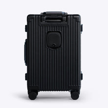 Load image into Gallery viewer, Back panel view of the black suitcase
