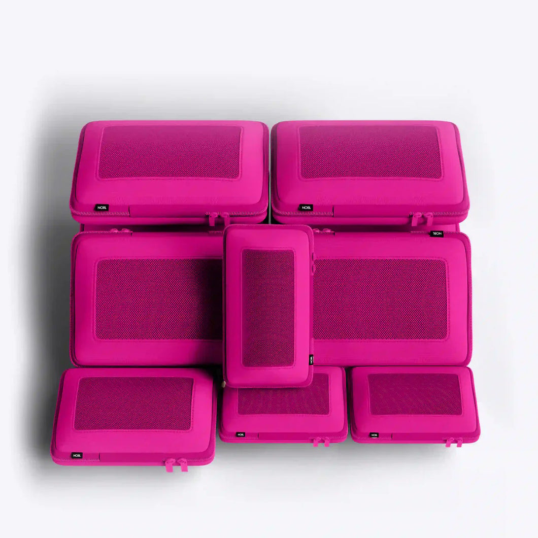 The pack of six pink packing cases arranged in a white background