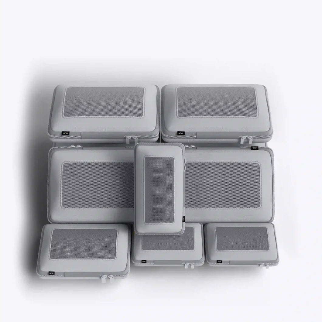 The pack of six silver packing cases arranged in a white background