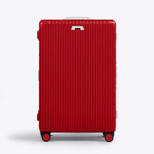Load image into Gallery viewer, Front panel view of the red suitcase. 
