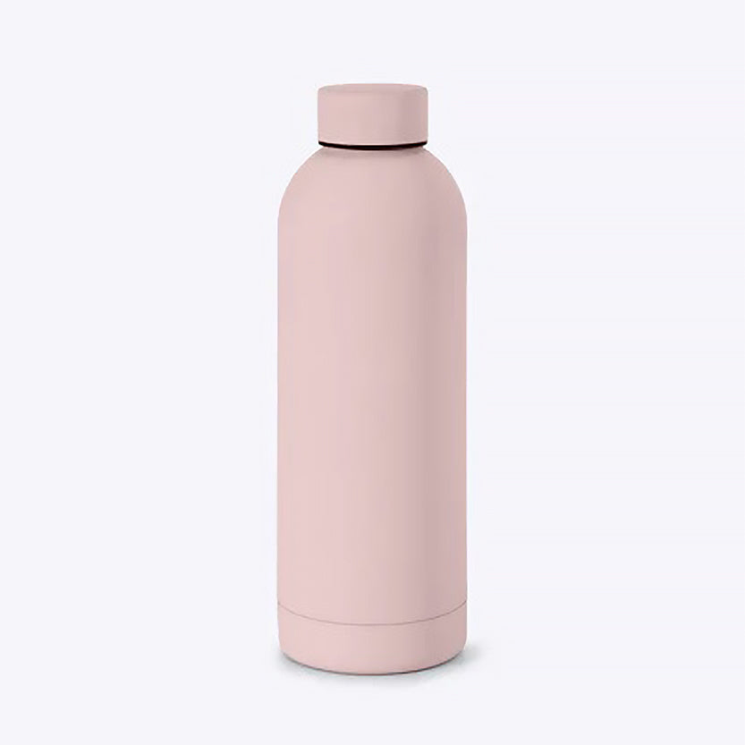 Light pink water bottle on a white background