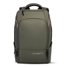 Load image into Gallery viewer, Front panel view of the olive green backpack. 

