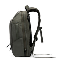 Load image into Gallery viewer, Side panel view of the olive green backpack. It features a grip handle.

