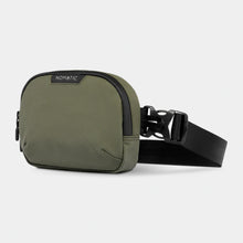 Load image into Gallery viewer, Angled front view of the olive green sling bag. 
