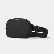 Load image into Gallery viewer, Angled front view of the black sling bag.
