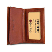 Load image into Gallery viewer, Interior view of the brown leather wallet.
