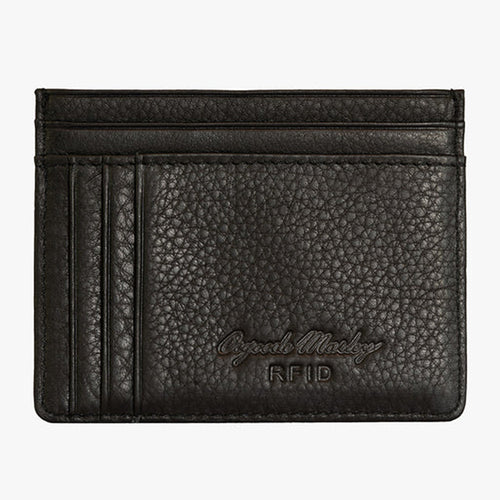 Front view of the black card wallet with Osgoode Marley RFID embossing. 