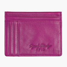 Load image into Gallery viewer, Front view of the Chianti magenta card wallet with Osgoode Marley RFID embossing. 
