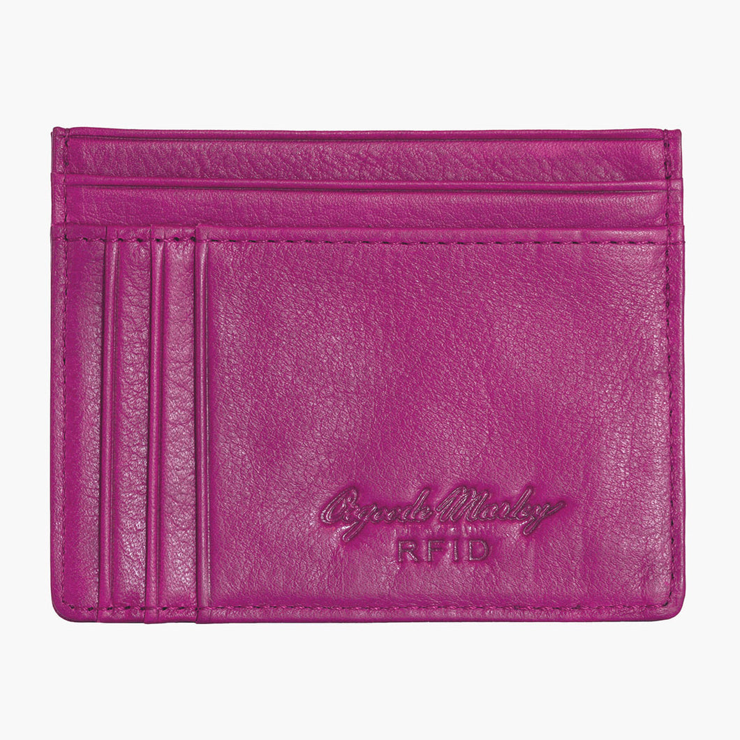 Front view of the Chianti magenta card wallet with Osgoode Marley RFID embossing. 