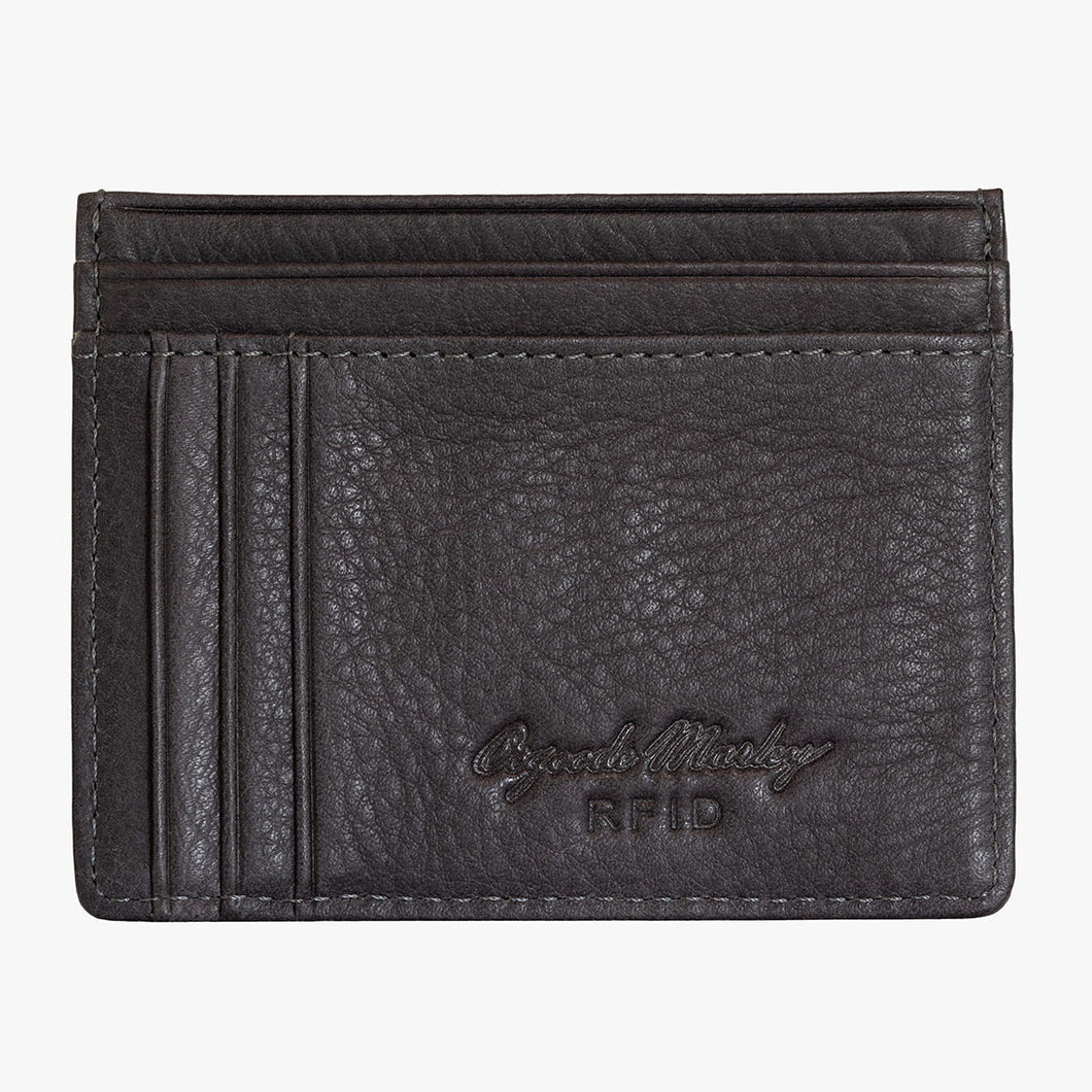 Front view of the storm dark gray card wallet with Osgoode Marley RFID embossing. 