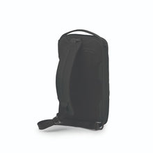 Load image into Gallery viewer, Angled back panel view of the black sling bag.

