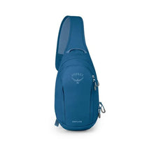 Load image into Gallery viewer, Front panel view of the blue sling bag with Osprey logo.
